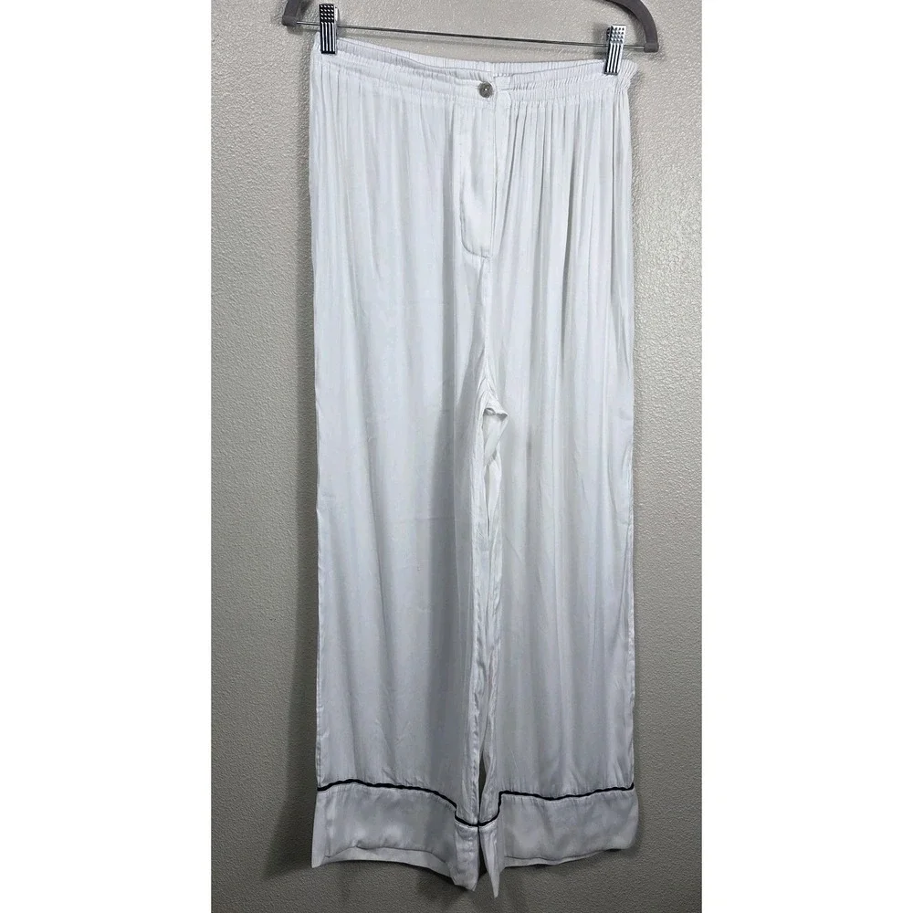 Free People Intimately Satin Pajama Lounge Pants White Wide Leg‎ XS UK 8